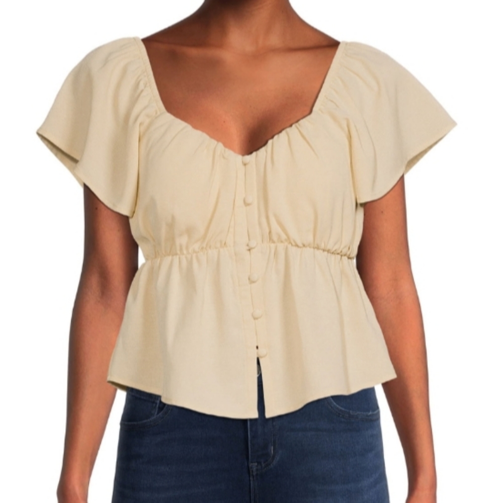 Madden NYC Flutter Sleeve Button Front Top - XS